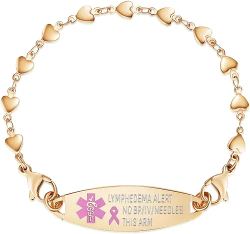 Miniatura 9 de LinnaLove Pulsera de alerta médica de corazón para mujer, joyería de identificación médica de moda 7-8.5 pulgadas ajustable