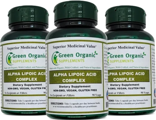 Green Organic Supplements' Alpha Lipoic Acid Complex, ALA, 90 VCaps Alpha Lipoic Acid Capsules (Pack of 3)