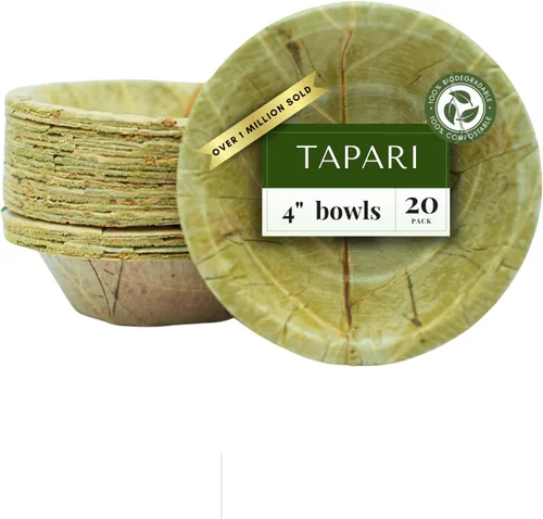 TAPARI - Mini cuencos desechables, paquete de 20 mini cuencos de hojas, 4 pulgadas, resistentes y ecológicos, cuencos compostables y biodegradables