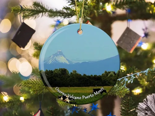 Miniatura 2 de Chile Osorno Volcán Puerto Montt Adornos de Navidad para árbol Colgante de cerámica Adorno de doble cara Decoración Regalos de Navidad Recuerdos