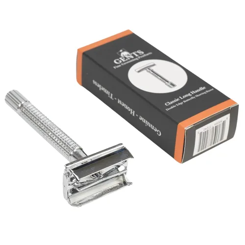 Miniatura 3 de GENTS - Maquinilla de afeitar clásica de doble filo de mango largo – Maquinilla de afeitar abierta mariposa 10 repuestos de hoja de doble filo