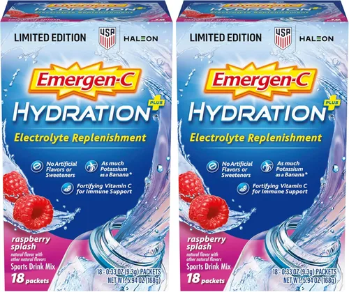 Miniatura 16 de Emergen-C Hydration+ - Mezcla de bebida deportiva con vitamina C (18 unidades, sabor a frambuesa), reposición de electrolitos, paquetes de polvo