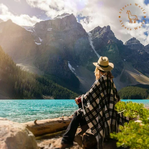Miniatura 5 de Los ponchos de alpaca para adultos, hombres o mujeres son ponchos hechos a mano por artesanos nativos que hacen el poncho más suave., Azul Mar