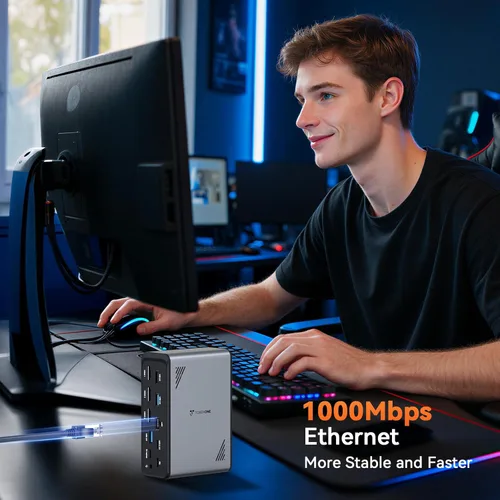Miniatura 12 de TobenONE Estación de acoplamiento para laptop 18 en 1, 3 monitores, pantalla triple 4K con 3 HDMI, 9 puertos USB, Gigabit Ethernet, PD3.0
