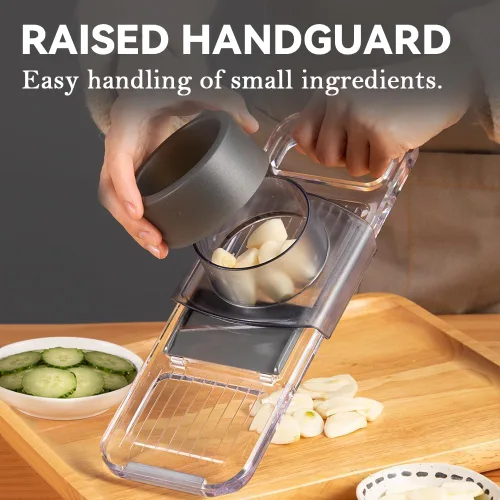 Miniatura 5 de KEOUKE Cortador de mandolina multifuncional transparente, 6 cuchillas intercambiables, cortador de verduras de mano con protector de mano para Negro