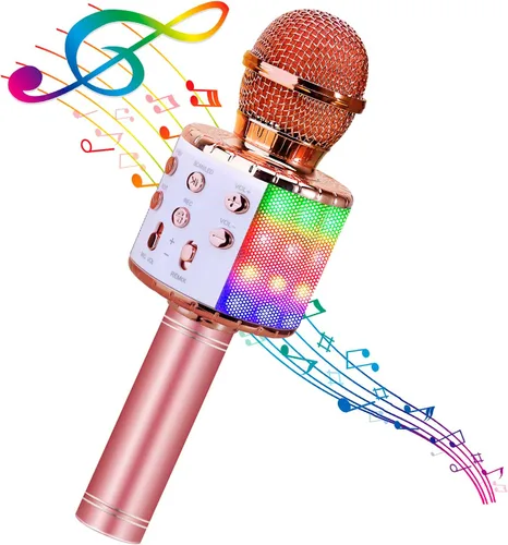 Miniatura 12 de BlueFire Micrófono inalámbrico de karaoke 4 en 1 con luces LED, micrófono portátil para niños, grandes regalos juguetes para niños, niñas, niños