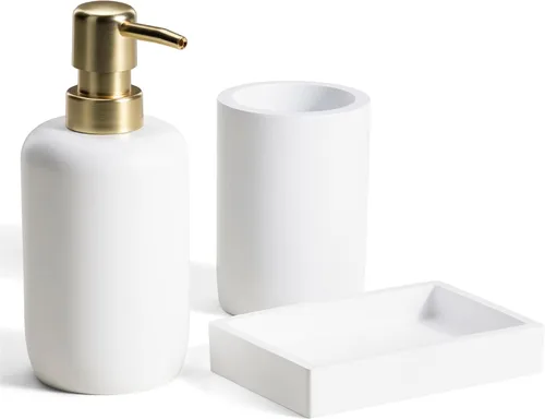 Miniatura 8 de Navaris Juego de accesorios decorativos de baño, kit de accesorios de baño de 3 piezas con soporte para cepillo de dientes, dispensador de jabón
