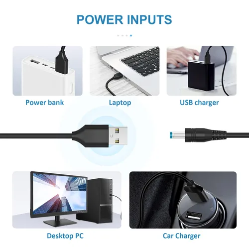 Miniatura 2 de Powseed Cable de alimentación de 5 V CC, cable de carga USB a CC con 10 enchufes adaptadores para cargar luz LED Pixel, USB-HUB, mini ventilador