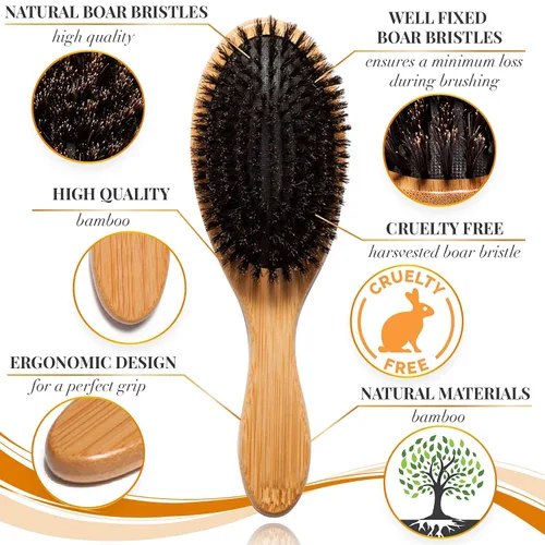 Miniatura 5 de Belula Juego de cepillos de cerdas de jabalí – Restaura el brillo natural y la textura para cabello fino, fino, normal y corto – Set para él