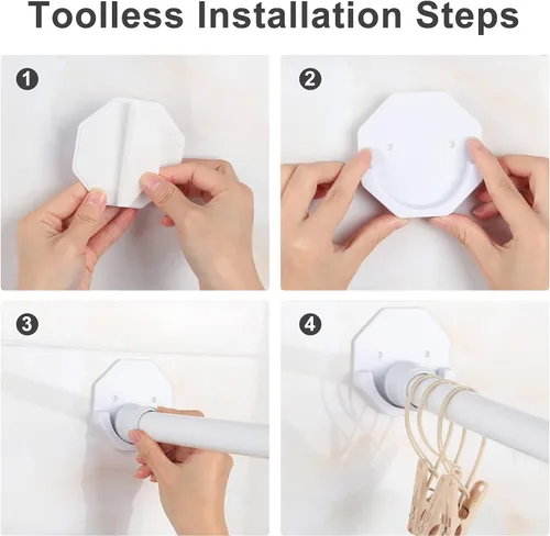 Miniatura 3 de Soporte para cortina de ducha, paquete de 2 soportes adhesivos para colgar en la pared, soportes de barra de tensión para colgar cortinas de baño