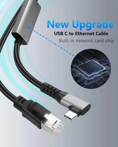 Miniatura 4 de CERRXIAN Cable Ethernet USB C a 2.5 Gbps de 6.5 pies, LAN Gigabit RJ45 a adaptador USB C de ángulo recto de 90 grados, convertidor de cable de red