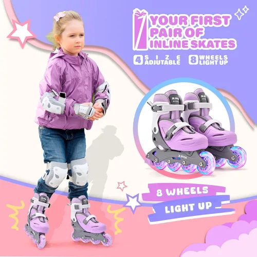Miniatura 2 de 2PM SPORTS Patines en línea para niños y niñas de 4 a 8, 6 a 12 años, con ruedas iluminadas, cuchillas ajustables para niños y jóvenes principiantes
