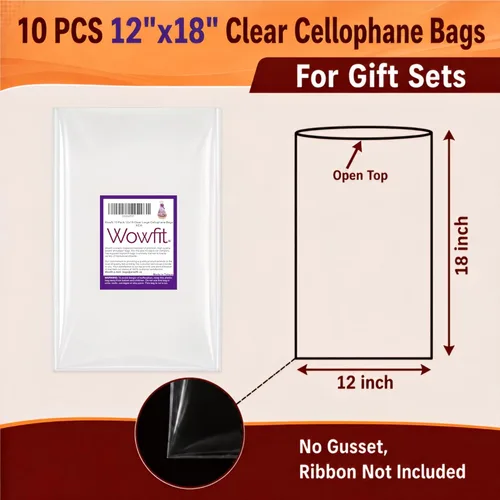 Miniatura 3 de Wowfit Bolsas de celofán, 10 unidades de bolsas de celofán transparentes medianas de 12x18 pulgadas para envolver regalos de cumpleaños y días