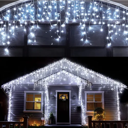 Luces LED de Navidad para exteriores, decoraciones de Navidad, luz colgante de 400 LED, 8 modos, 75 gotas, impermeable, para interiores y