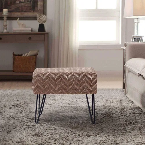 Miniatura 5 de Home Soft Things Otomana de felpilla jacquard, 19 x 13 x 17 pulgadas de alto, color marrón claro Arusha, banco otomano mullido para sala de estar