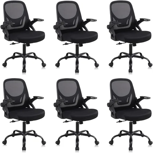 Miniatura 20 de Silla de escritorio para computadora de oficina en casa, silla de trabajo ergonómica de malla de altura ajustable con ruedas, cojín grueso, Negro