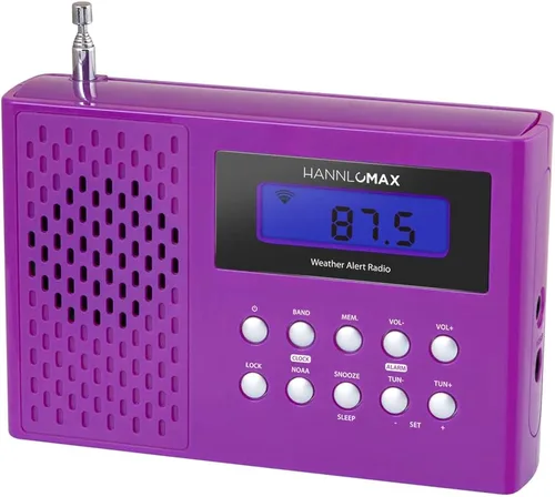 Miniatura 3 de HANNLOMAX HX-512R Radio portátil de banda AM/FM/clima, reloj despertador, pantalla LCD, conector para auriculares. (blanco)