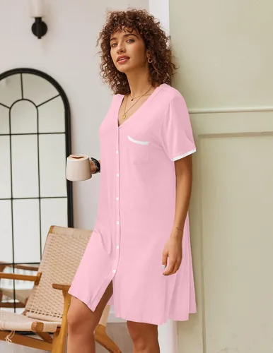 Miniatura 3 de Ekouaer Camisones para mujer, pijamas con botones, manga corta, cuello en V, ropa de dormir S-3XL
