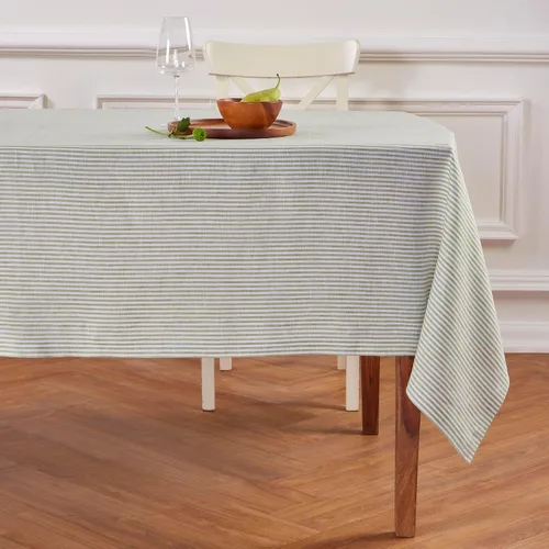 Miniatura 21 de Solino Home Mantel de lino 100 % puro de 52 x 52 pulgadas, mantel cuadrado de aguacate y blanco de rayas estrechas, hecho a mano, lavable a máquina