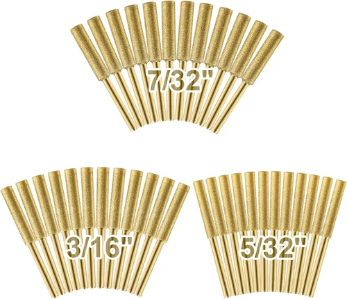 Miniatura 8 de 18 puntas de afilador de motosierra chapadas en titanio de alta dureza para cadena, incluyendo 5/32 pulgadas x 6, 3/16 pulgadas x 6, 7/32 pulgadas x
