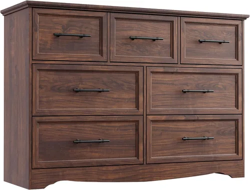 Miniatura 15 de YANSNWO Cómoda de Granja Negra para Dormitorio, Moderna Cómoda de 6 Cajones, Cómoda Alta de 44" con Manijas de Metal Cepillado, Organizadores