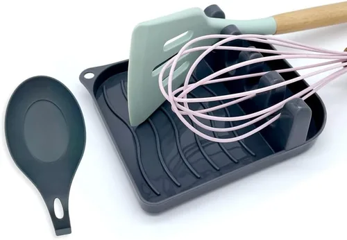 Miniatura 9 de Paquete de 2 cucharas para múltiples utensilios con almohadilla de goteo, antideslizante, resistente al calor, soporte para cuchara de cocina