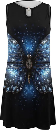 Miniatura 2 de Vestidos largos para mujer, cómodo, moderno, estampado floral, cubierta de cuello redondo, sin mangas, vestido inteligente