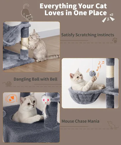 Miniatura 7 de AMHANCIBLE PT18GY - Árbol para gatos, torre para gatos de interior de 70 pulgadas de alto, árbol para gatos de varios niveles con poste rascador