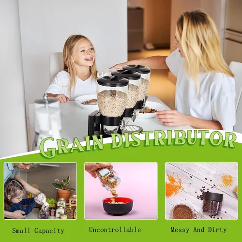 Miniatura 3 de Umigy Paquete de 2 Dispensadores Triples Indispensables de Alimentos Secos, Capacidad de 67 oz Cada Uno, Contenedor de Cereales para Almacenamiento