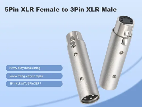 Miniatura 7 de XLR - Adaptador hembra de 5 pines a macho de 3 pines, convertidor profesional de señal DMX/audio, conectores de bloqueo de aleación de zinc, cable