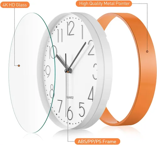 Miniatura 3 de Topkey Reloj de pared redondo silencioso de 9 pulgadas, números arábigos, fácil de leer, para sala de estar, dormitorio, escuela y guardería