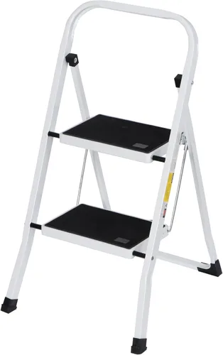 Miniatura 11 de ZENY Taburete plegable de escalera de 3 escalones con pedal antideslizante ancho, mango conveniente, taburete de acero portátil, escalera de acero