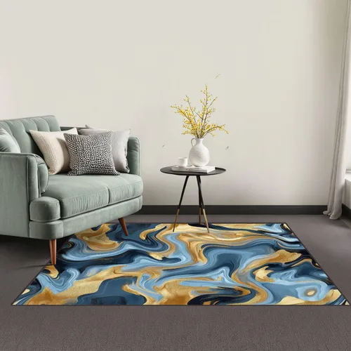 Miniatura 2 de 32"x 48" Boho Area Rugs Marble Texture Seamless Pattern Silver Gold Grey Blue Black Abstract Washable Low Pile Carpet Non Slip Floor Mat Soft for