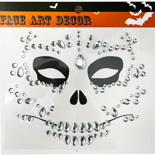 Miniatura 5 de Day of the Died Skull Halloween - Tatuajes de joyería de cara de Halloween, paquete de 4 calcomanías temporales de diamantes de imitación