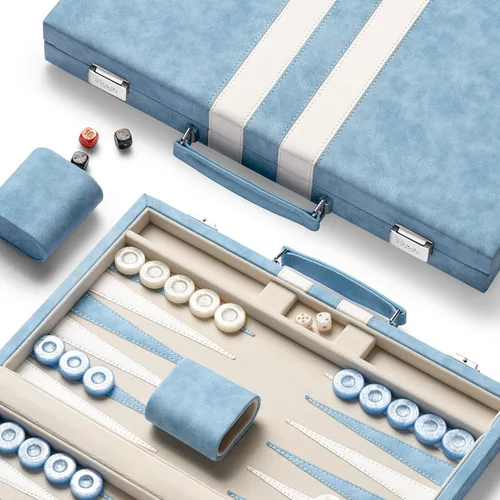Miniatura 11 de Juegos de backgammon de 15 pulgadas para adultos, tablero clásico de backgammon con dados de damas únicos, exterior de piel sintética e