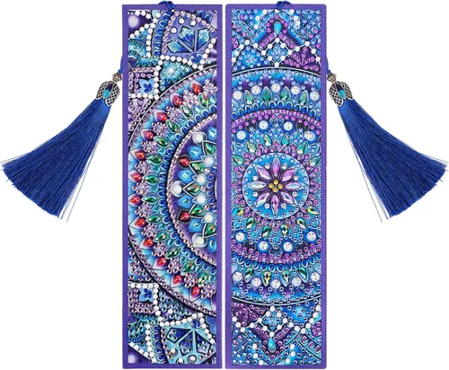 Marcapáginas de pintura de diamante con mandala 5D para bricolaje, pintura por números para regalo de cumpleaños de graduación, borla de diamante