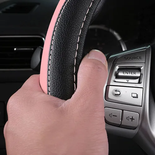 Miniatura 4 de Funda de cuero para volante de auto, protector antideslizante para volante de auto de cuero de microfibra transpirable, ajuste universal para la Rosa
