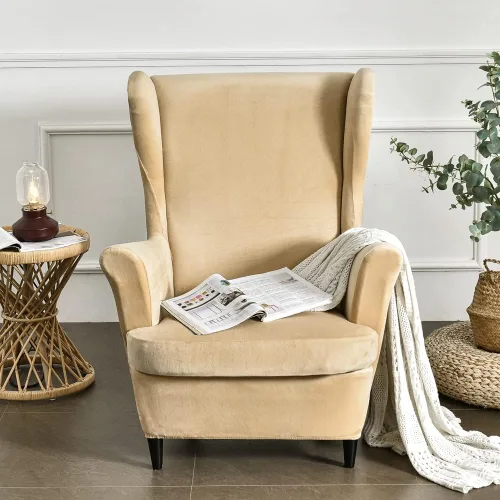 Miniatura 2 de OBCREAT Fundas para silla Wingback, 2 piezas de terciopelo elástico con respaldo de ala, fundas de sofá para silla de ala suave con parte inferior