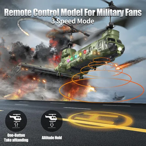 Miniatura 3 de OBEST Helicóptero RC Chinook LM19-D, helicóptero militar de control remoto con cámara, doble hélice con retención de altitud, despegue/aterrizaje