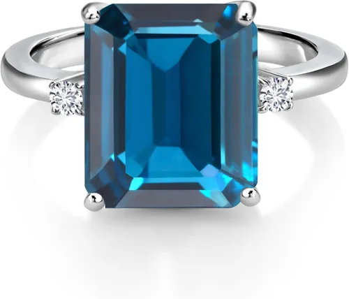 Miniatura 18 de Gem Stone King 5-7 Cttw Gemstone Birthstone and White Lab Grown Diamond 3-Stone Engagement Ring 925 Sterling Silver Center Emerald Cut 12X10MM