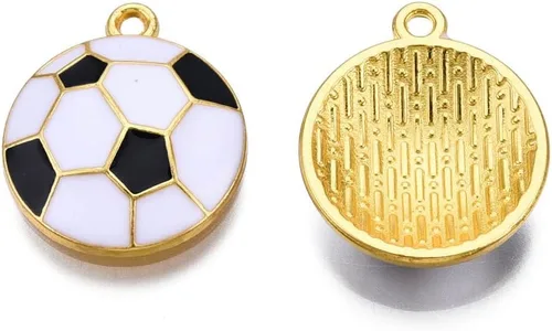 Miniatura 3 de LiQunSweet 100 dijes deportivos de fútbol blanco y negro para hacer joyas, llavero de bricolaje Encanto de esmalte de juego de pelota
