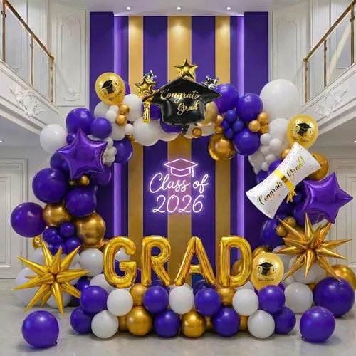 Miniatura 8 de Kit de arco de guirnalda de globos de graduación de 120 piezas con certificado de graduación, gorro de graduación, letra, globos de Mylar
