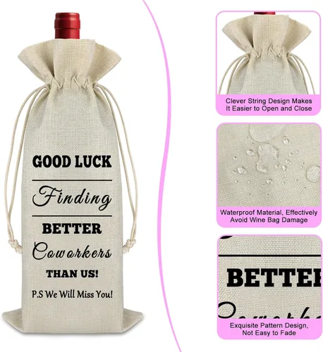 Miniatura 3 de Regalos de despedida para colegas, bolsa de vino para compañeros de trabajo, bolsa de vino con cordón para botella de vino, regalo de despedida