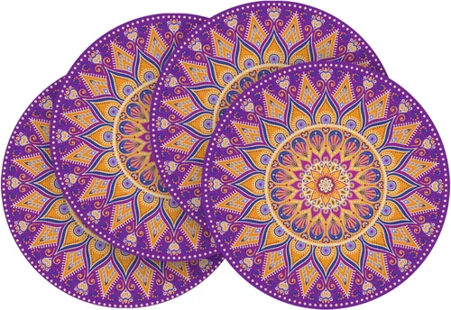 Miniatura 9 de Artoid Mode - Juego de 4 manteles individuales de vinilo de plástico con mandala rosa, manteles redondos tejidos antideslizantes lavables de 14