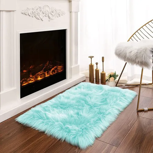 Miniatura 12 de Latepis - Tapete rectangular de piel sintética tipo lana de oveja suave, esponjosa y lavable para sala de estar, dormitorio, sala de juegos o Blanco
