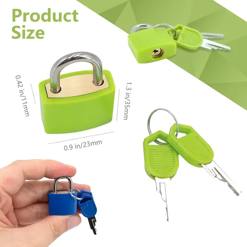Miniatura 2 de 6 cerraduras de maleta con llaves, multicolor pequeño, Matel, candados de equipaje cubiertos de plástico, mini candado con llave para el hogar