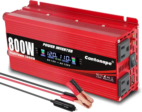 Miniatura 7 de Cantonape Inversor de corriente para automóvil de 800 W, CC 12 V a 110 V/120 V, convertidor de CA con pantalla LCD, salidas de CA duales y puerto