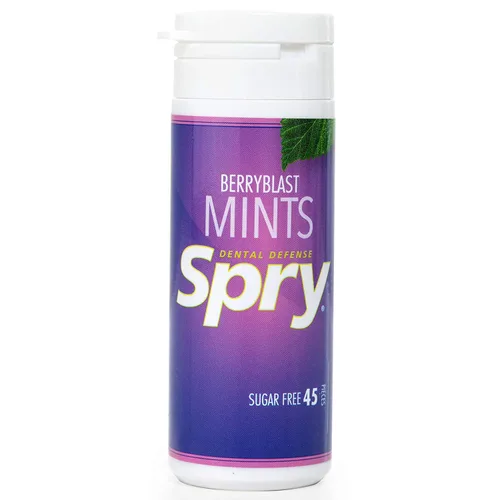 Spry Xylitol Berry Blast Mints Caramelos sin azúcar - promueve la salud oral, aumenta la producción de saliva, detiene el mal aliento, sin OGM, sin