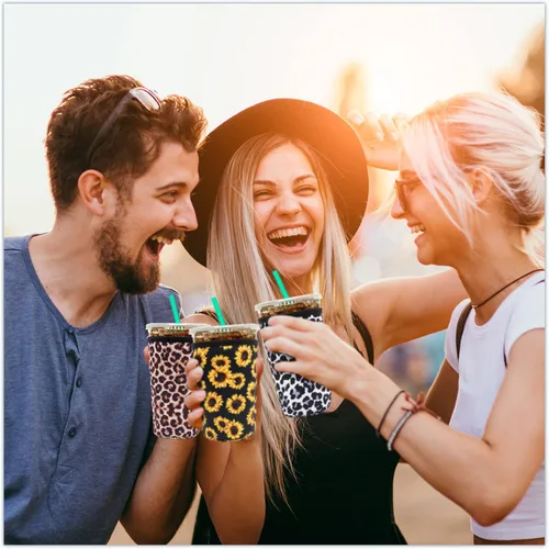 Miniatura 7 de YR Funda aislante de neopreno reutilizable para tazas de café helado, paquete de 3 fundas para bebidas heladas y calientes, enfriador de bebidas