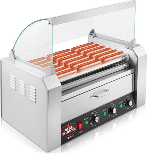 Miniatura 9 de Olde Midway Máquina eléctrica de 18 Hot Dog con 7 rodillos para parrilla con cajón de calentamiento de bollo, grado comercial, acero inoxidable